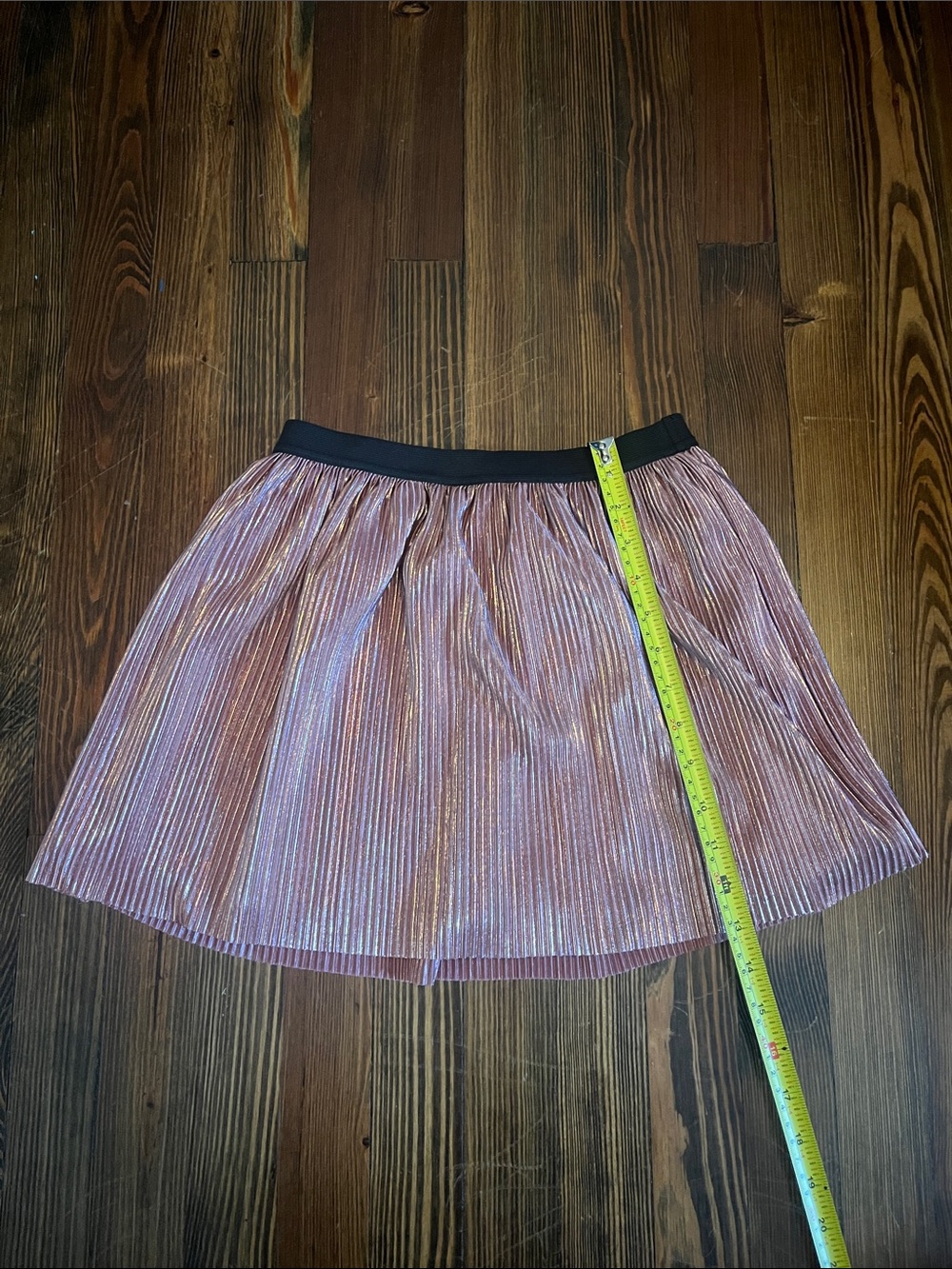 Old Navy Metallic Rose Pink Pleated Skater Skirt with Black Waistband